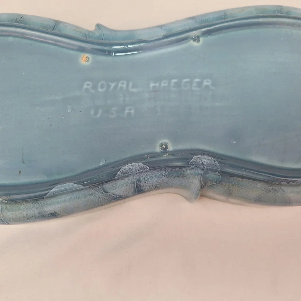 Vintage Royal Haeger USA Blue Drip Glaze Ceramic Dish Tray 13.5in